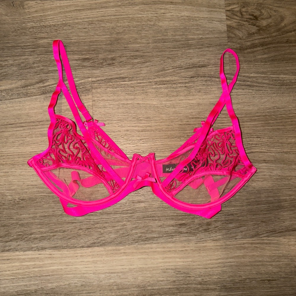 For Love & Lemons Neon Pink Embroidered Strappy Underwire Bra XL SKBR1542-FA21